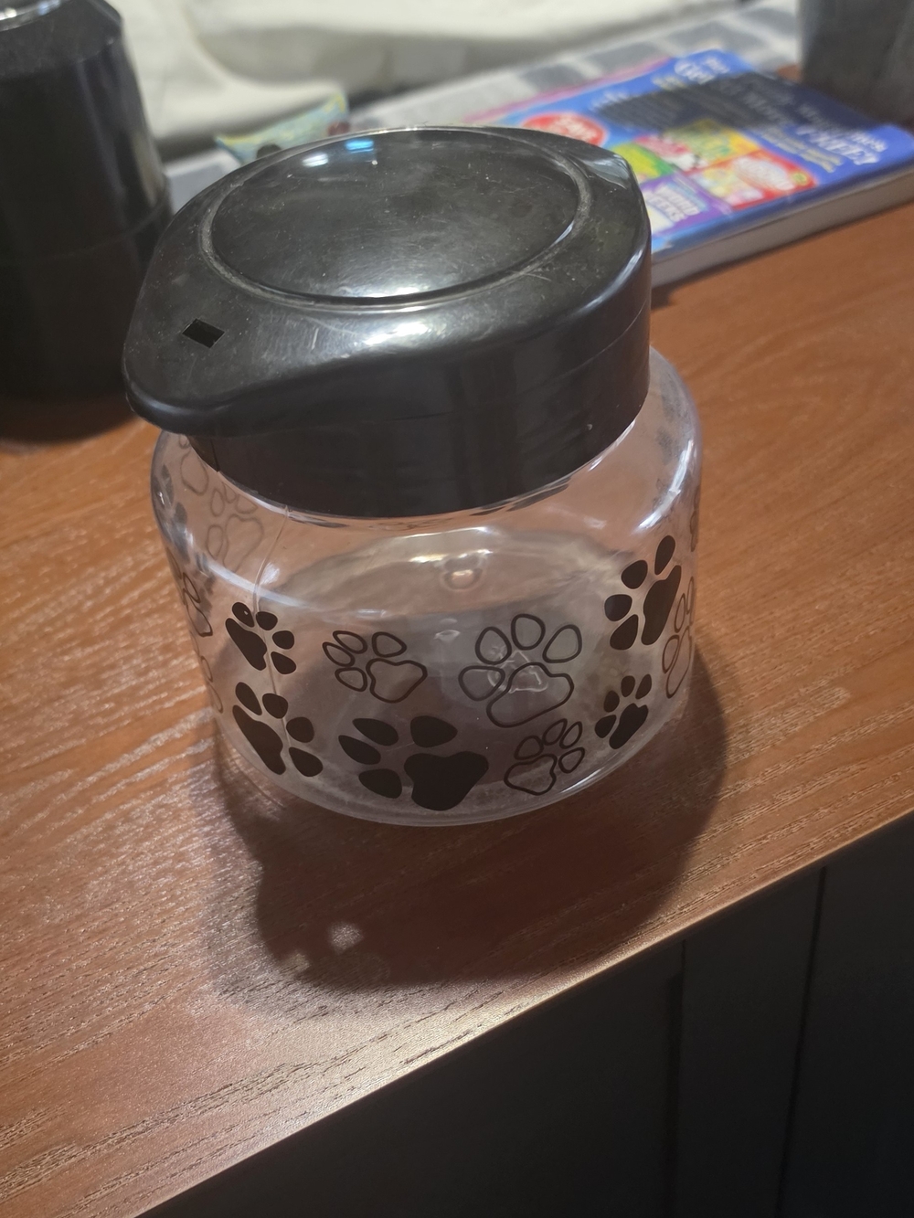 Clear Glass Pet Treat Jar with Black Paw Print Lid